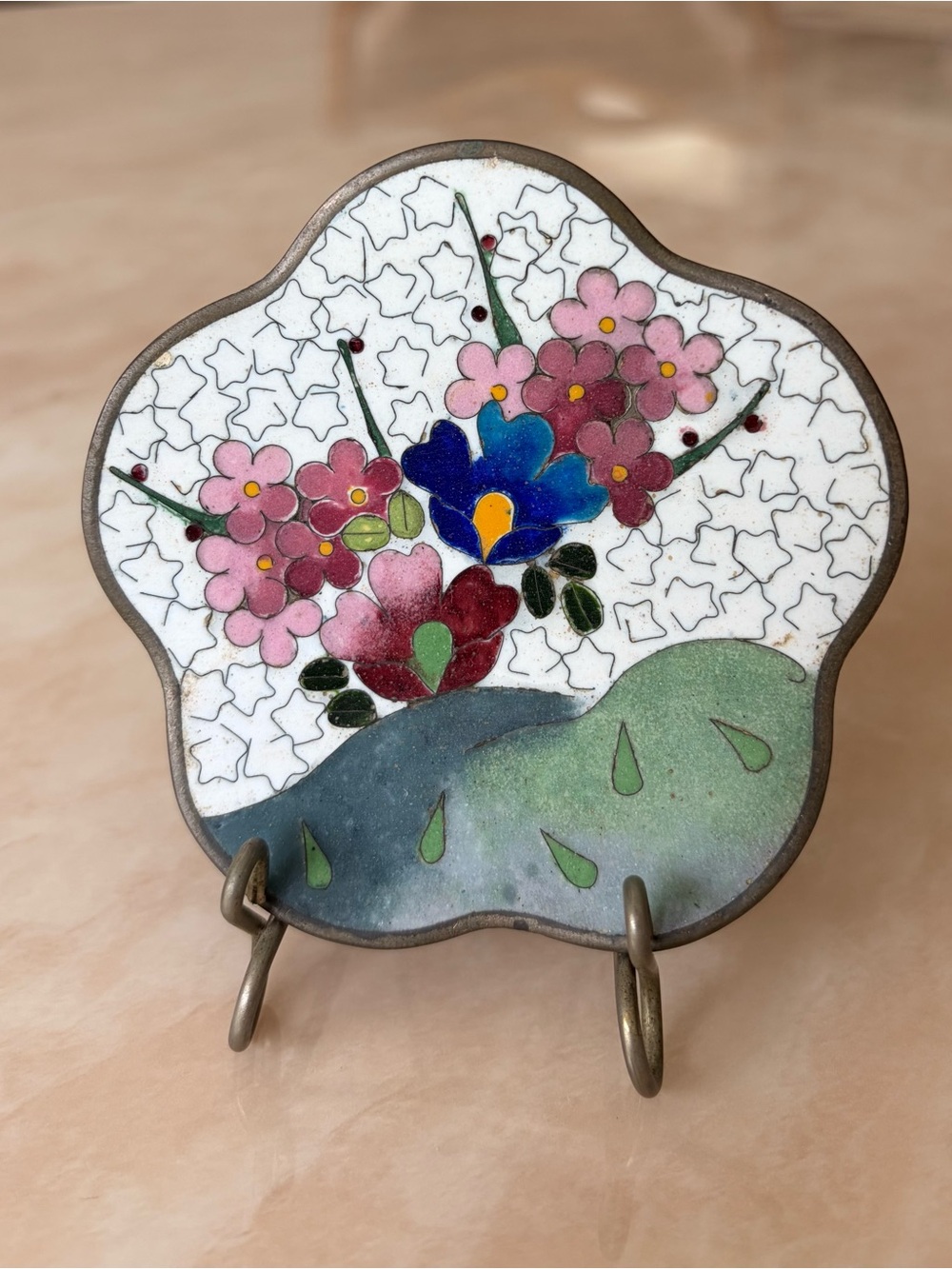 Small Chinese Cloisonné Floral Decorative Plate